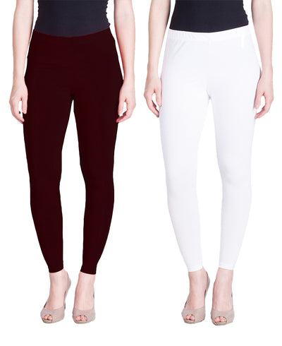 White and Maroon Ankle Length Leggings Combo Pack