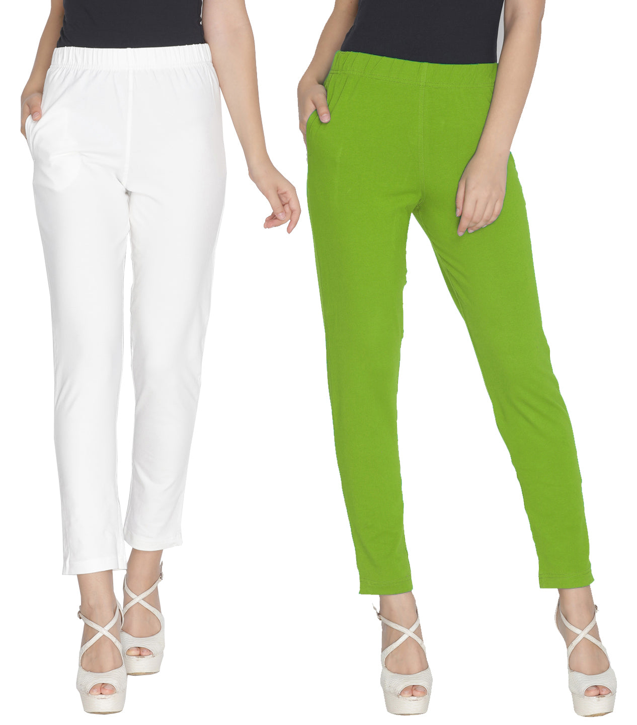 Green and White Kurti Pant - Pack of 2