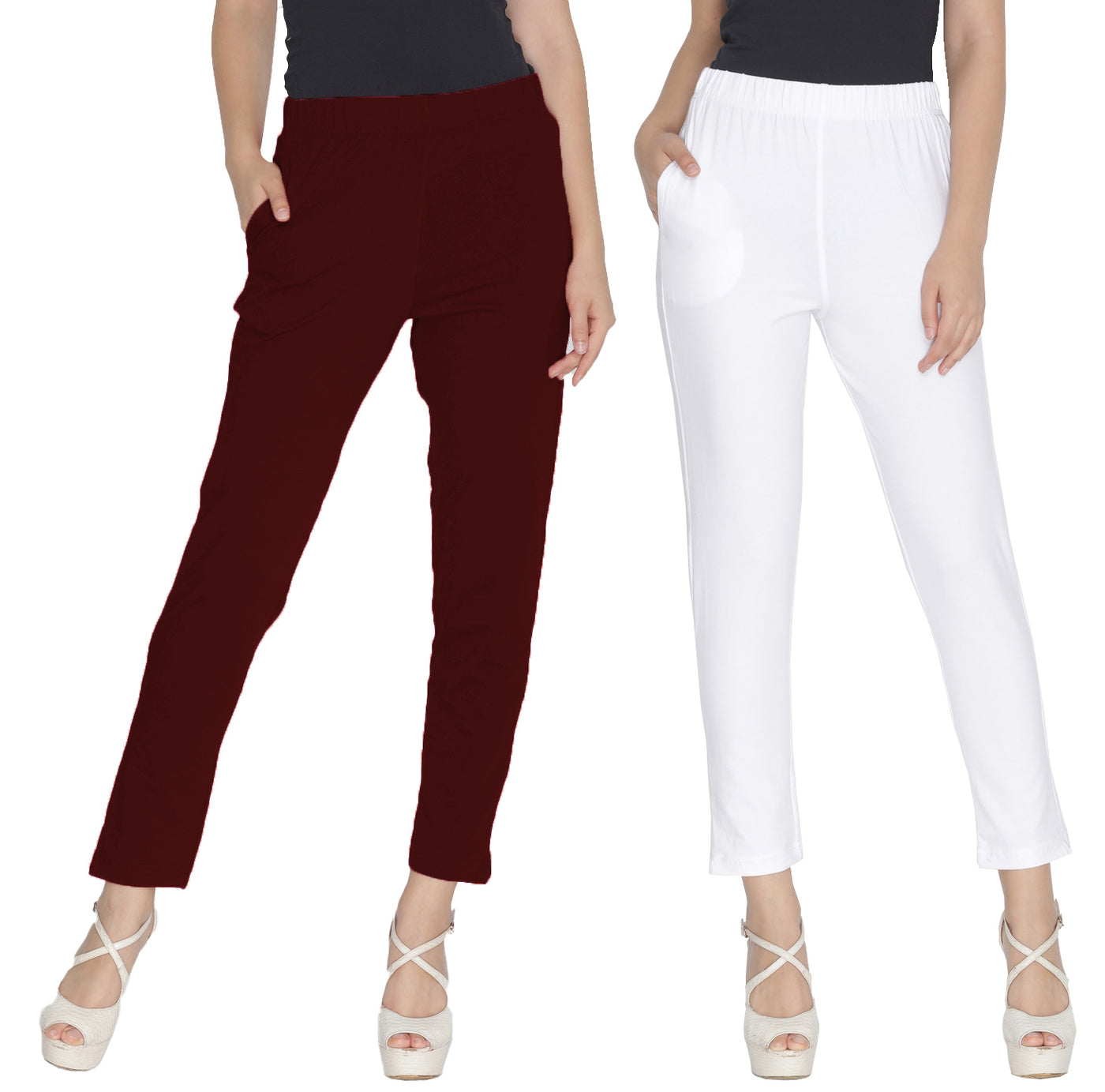 Maroon and White Kurti Pant - Pack of 2