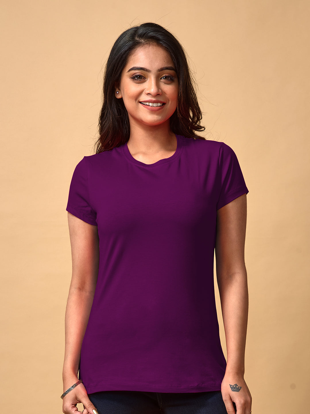 Women's Purple Typography Printed Round Neck Boxy T-shirt