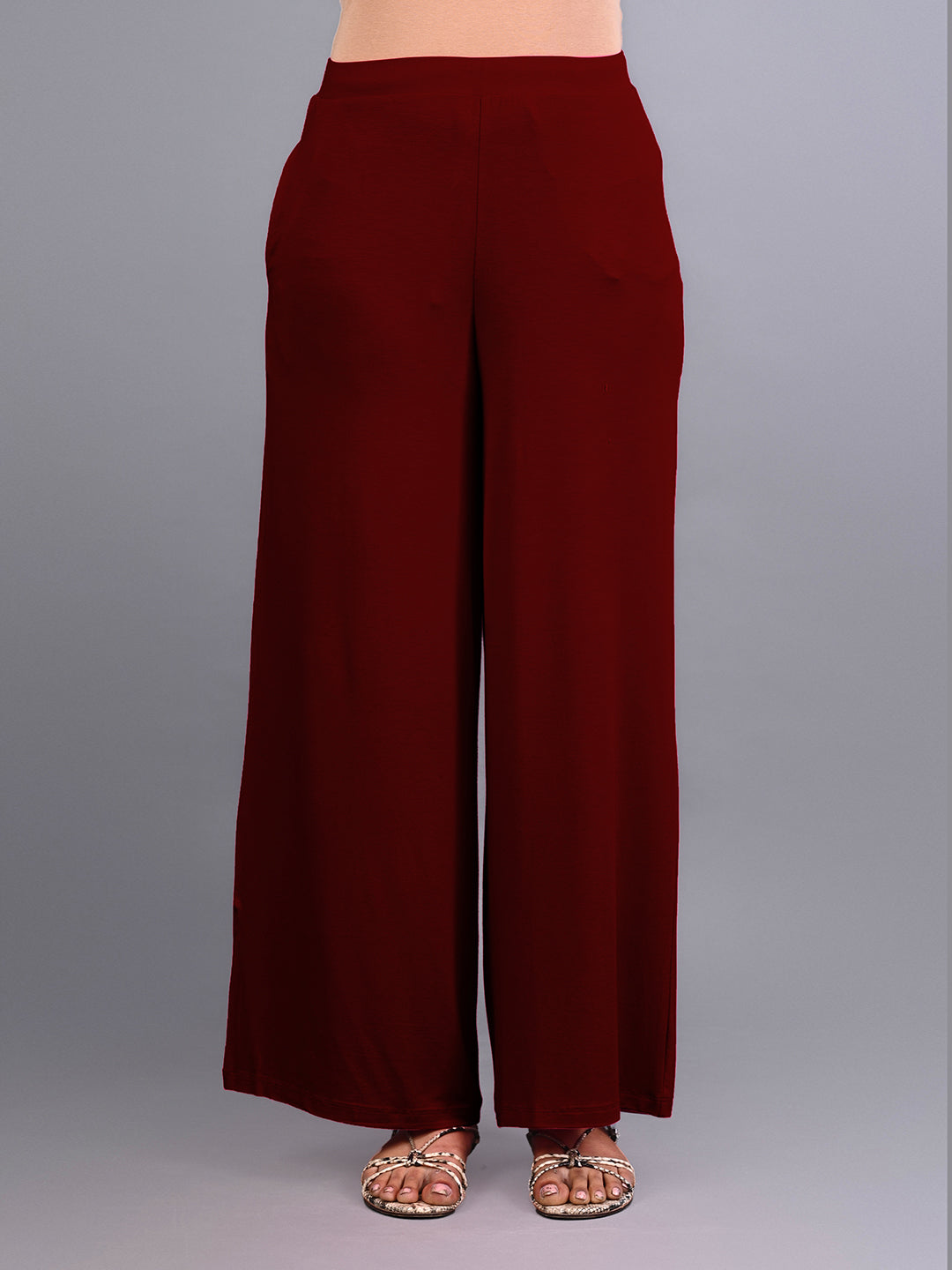 Maroon Solid Rayon Palazzo