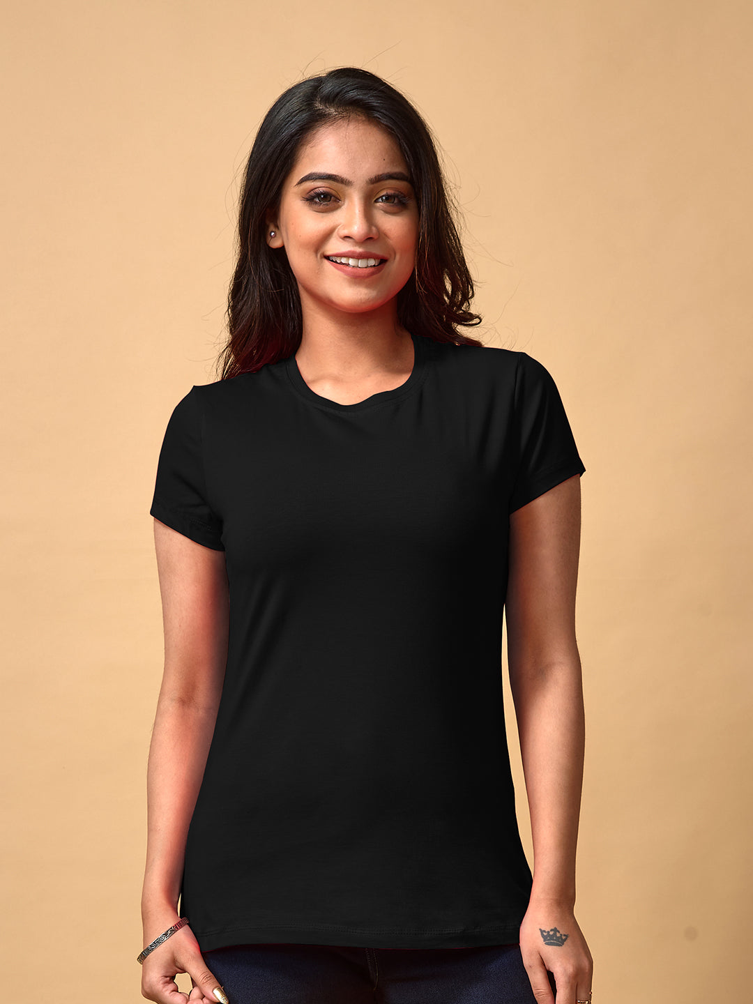 Black Round Neck T Shirt For Women Premium Quality Lyra LYRA