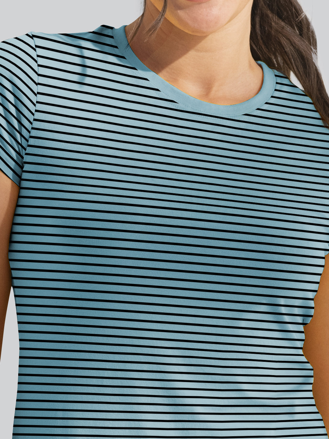 Blue Base with Black Stripes Round Neck T-Shirt #404