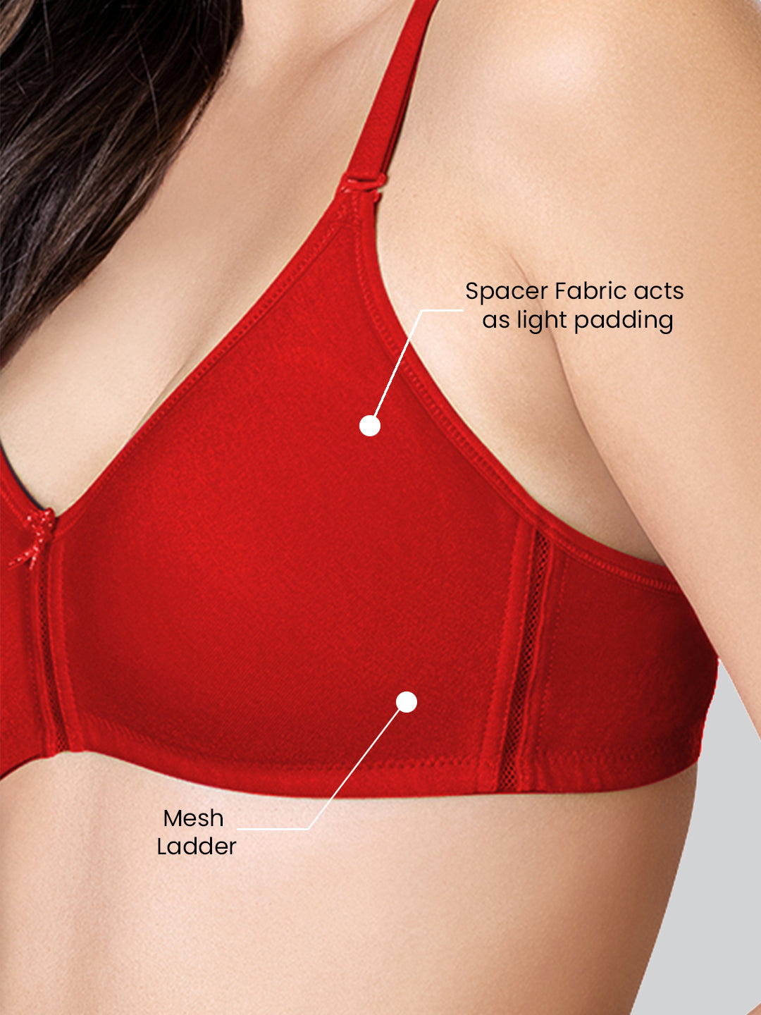 Red Flora Mesh Ladder Non-Padded Moulded Bra #516