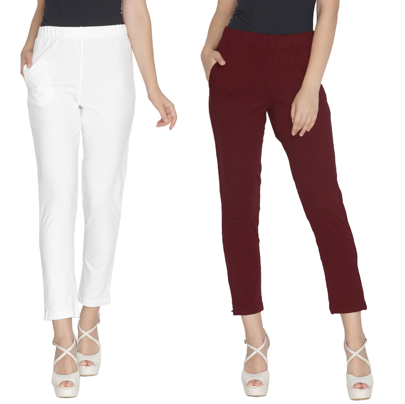 Maroon and White Kurti Pant - Pack of 2