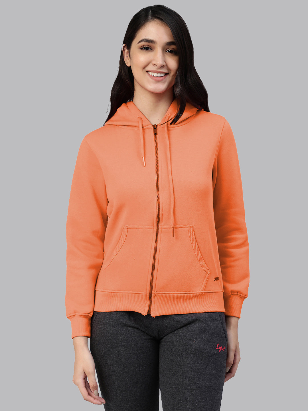 Coral Zipper Hoodie For Women Jacket Style - Main Image