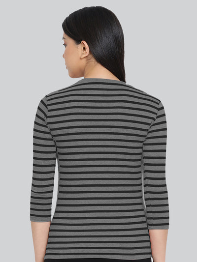 Grey Base with Black Stripes Round Neck 3/4 Sleeve T-Shirt #408