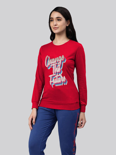 Red printed round neck t - shirt for ladies