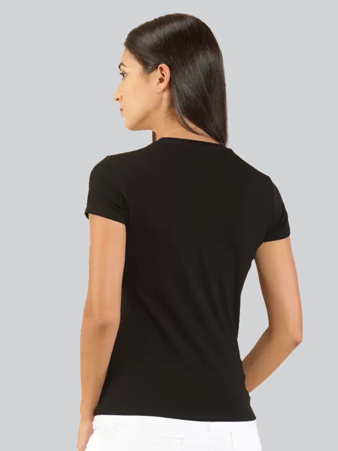 Black Printed Round Neck T-Shirt #403