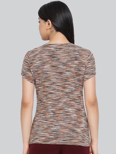 Brown Round Neck Space Dyeing T-Shirt #413