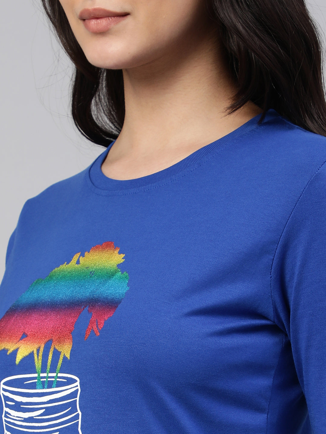 Blue printed cotton tshirt for women