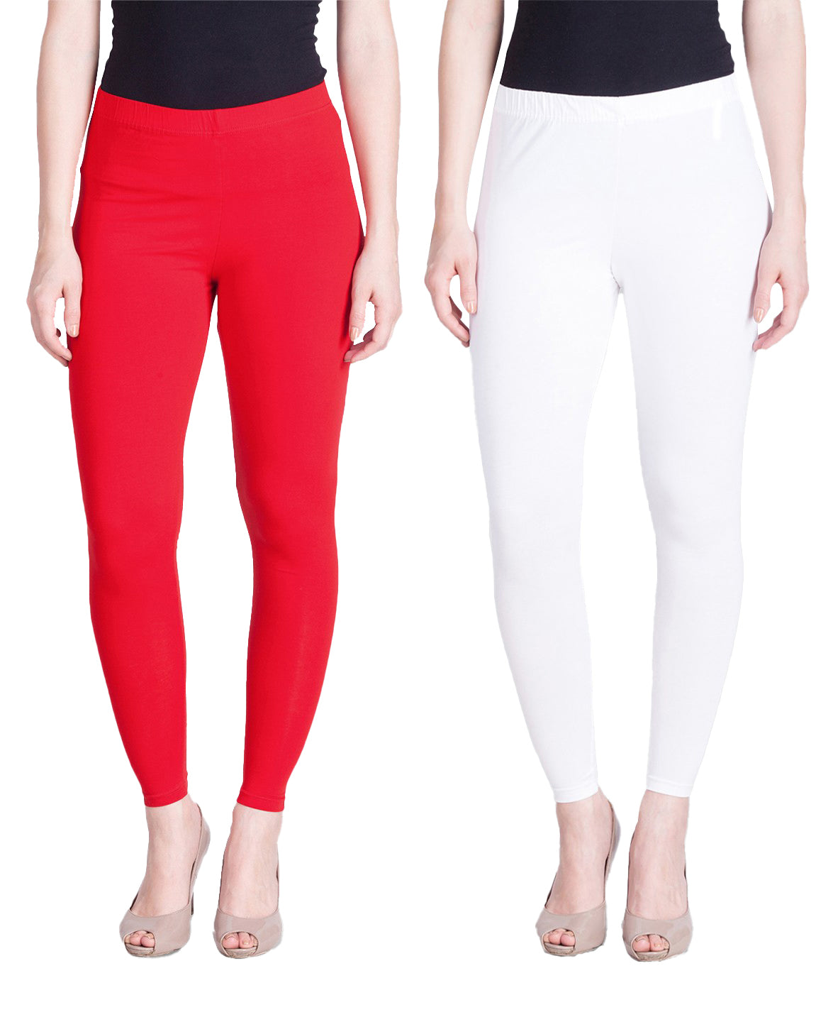 White and Red Ankle Length Leggings Combo Pack