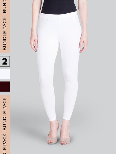 White And Maroon Ankle Length Leggings Combo