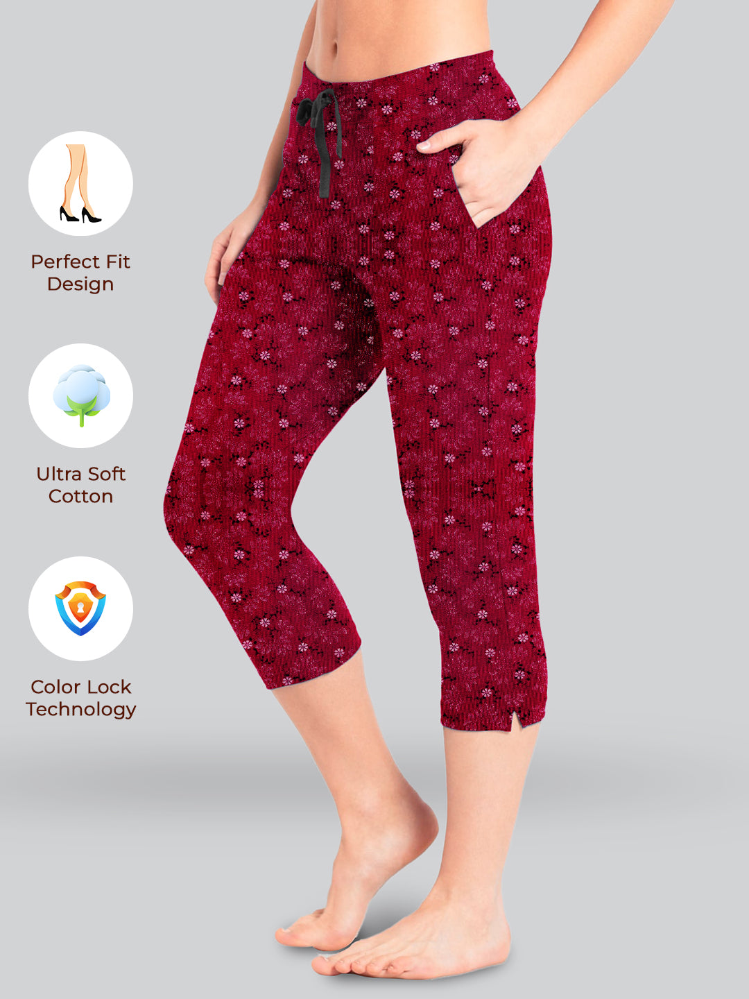 Maroon Printed 3/4 Relax Pyjama #602