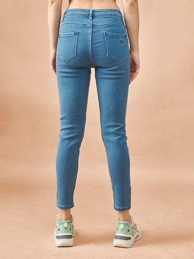 Blue High-Waist Ankle-Length Tapered Jeans #801