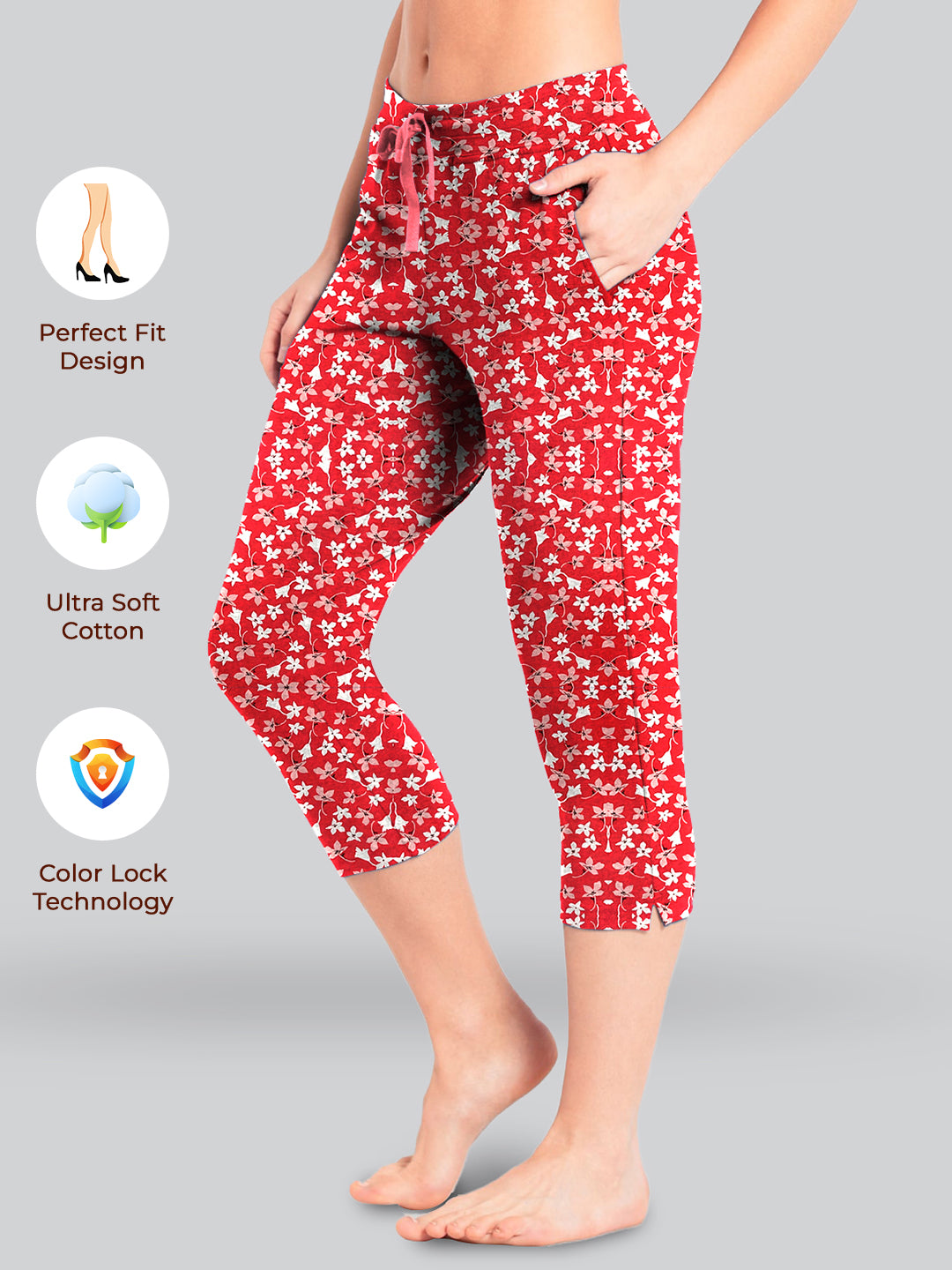 Red Printed 3/4 Relax Pyjama #602