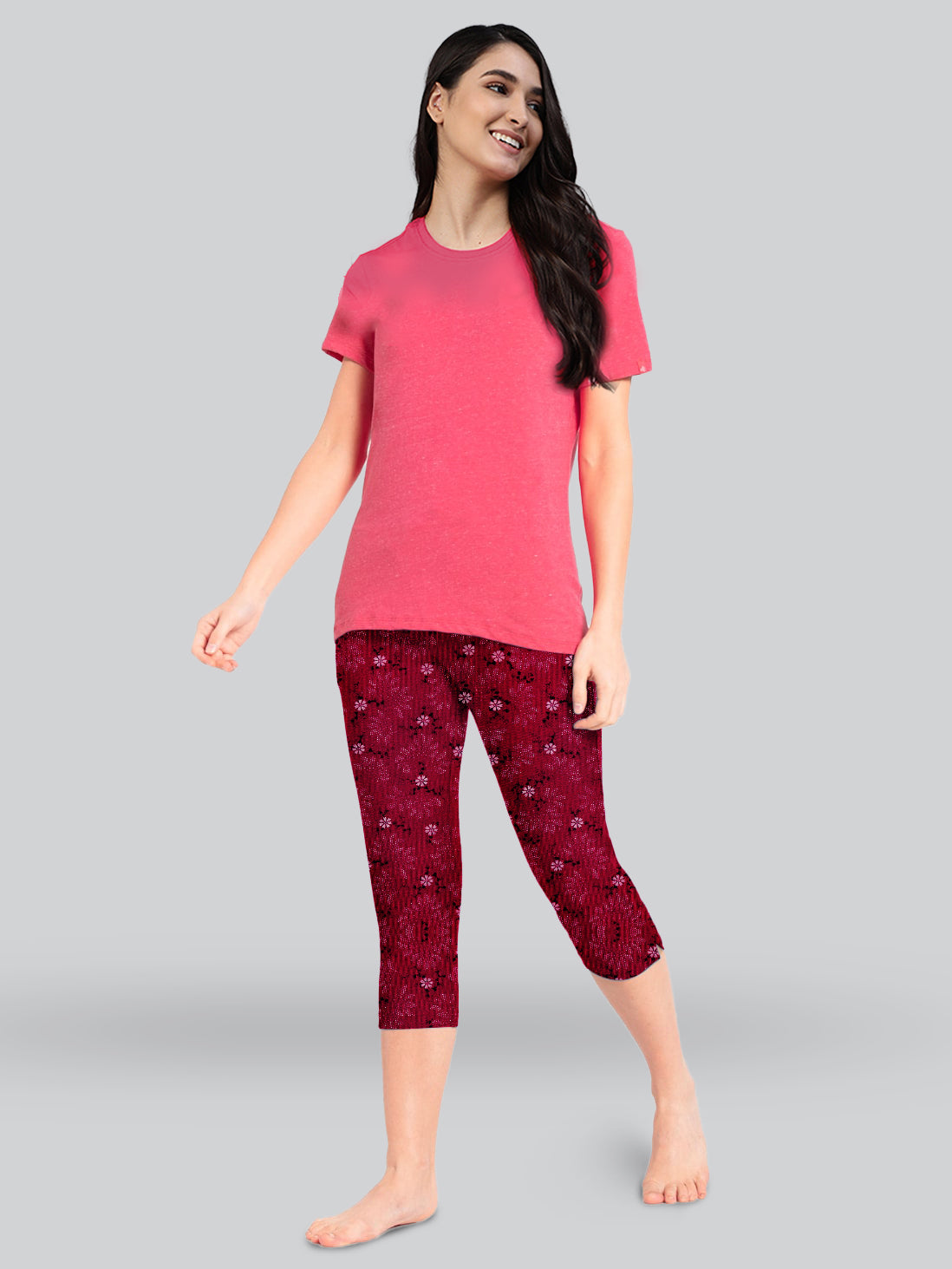 Maroon Printed 3/4 Relax Pyjama #602