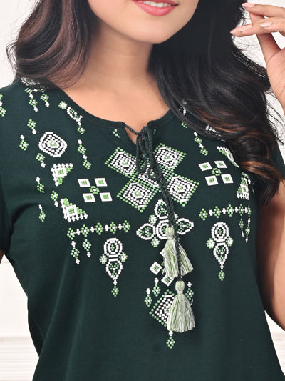 Lyra Green Tassel Neck Printed T-shirt # 415