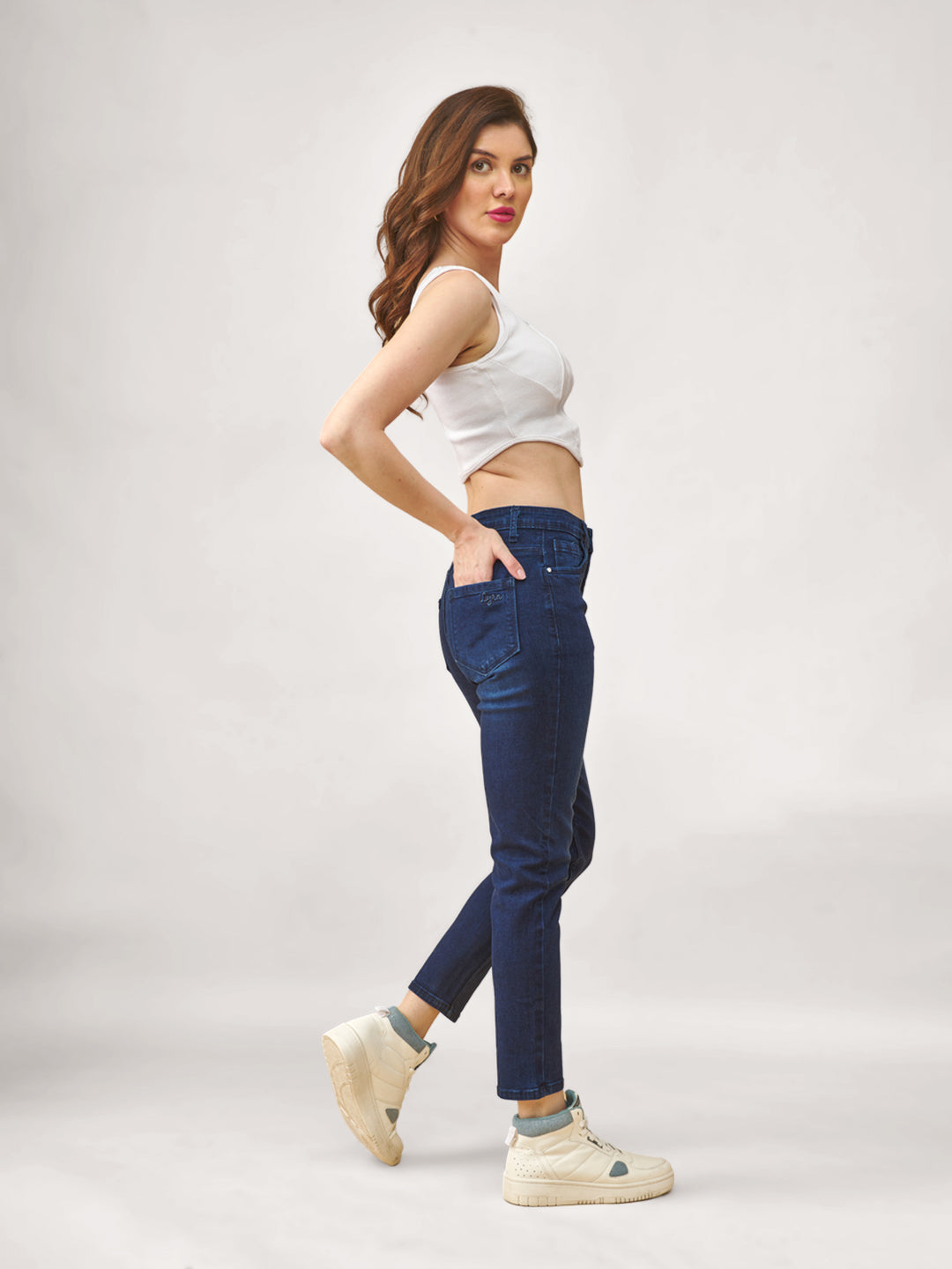 Blue Mid-Rise Slim Fit Ankle Length Jeans #804