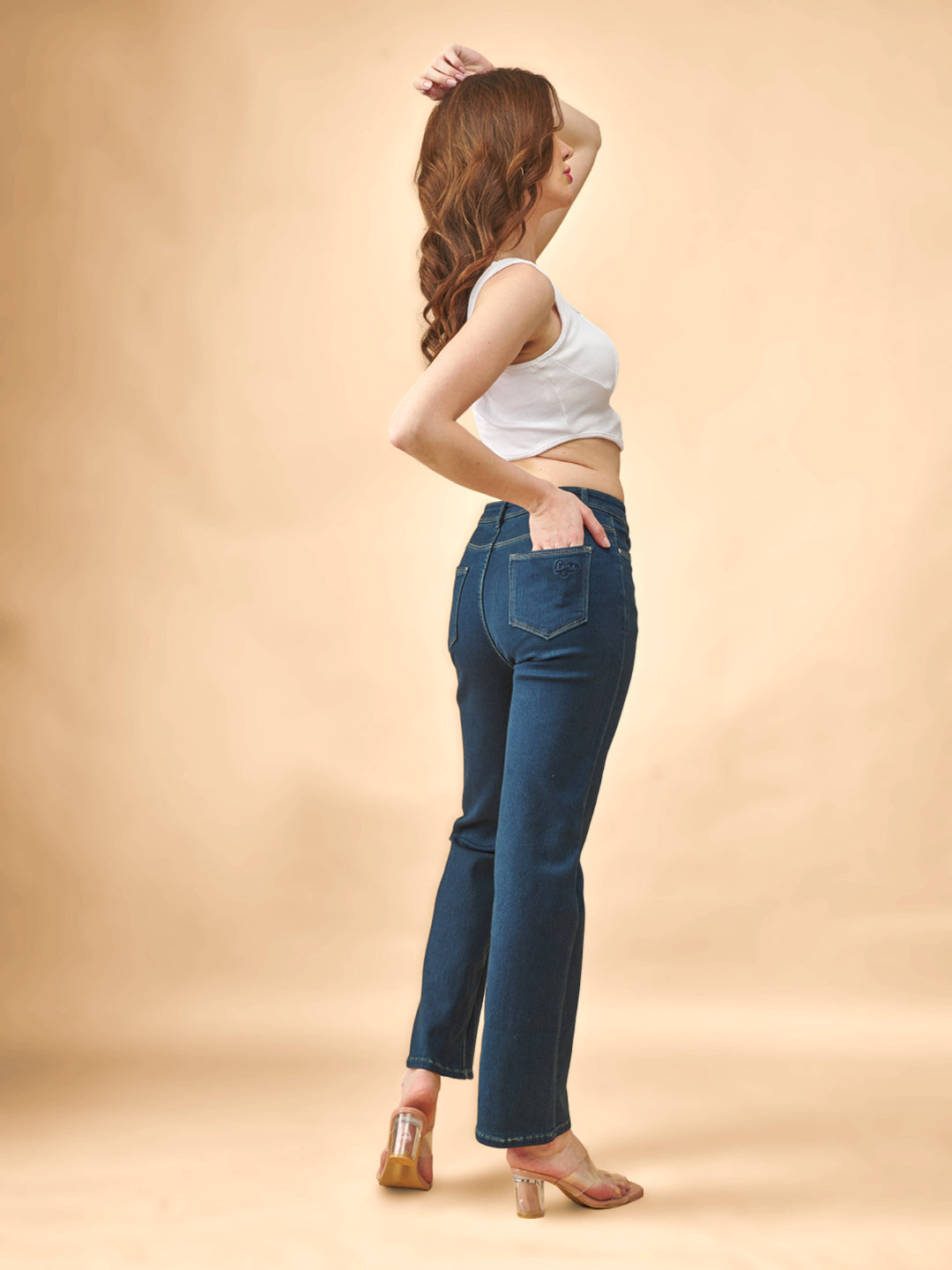 Blue Wide-Leg Flared Mid-Rise Stretchable Jeans #802