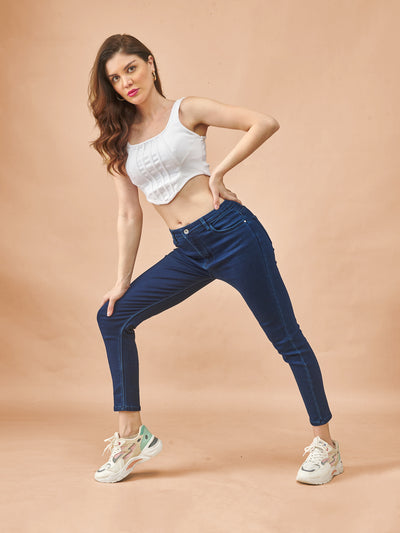 Blue High-Waist Ankle-Length Tapered Jeans #801