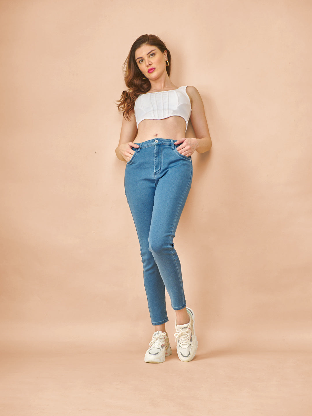 Blue High-Waist Ankle-Length Tapered Jeans #801