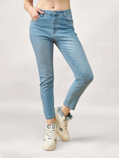 Blue Mid-Rise Slim Fit Ankle Length Jeans #804