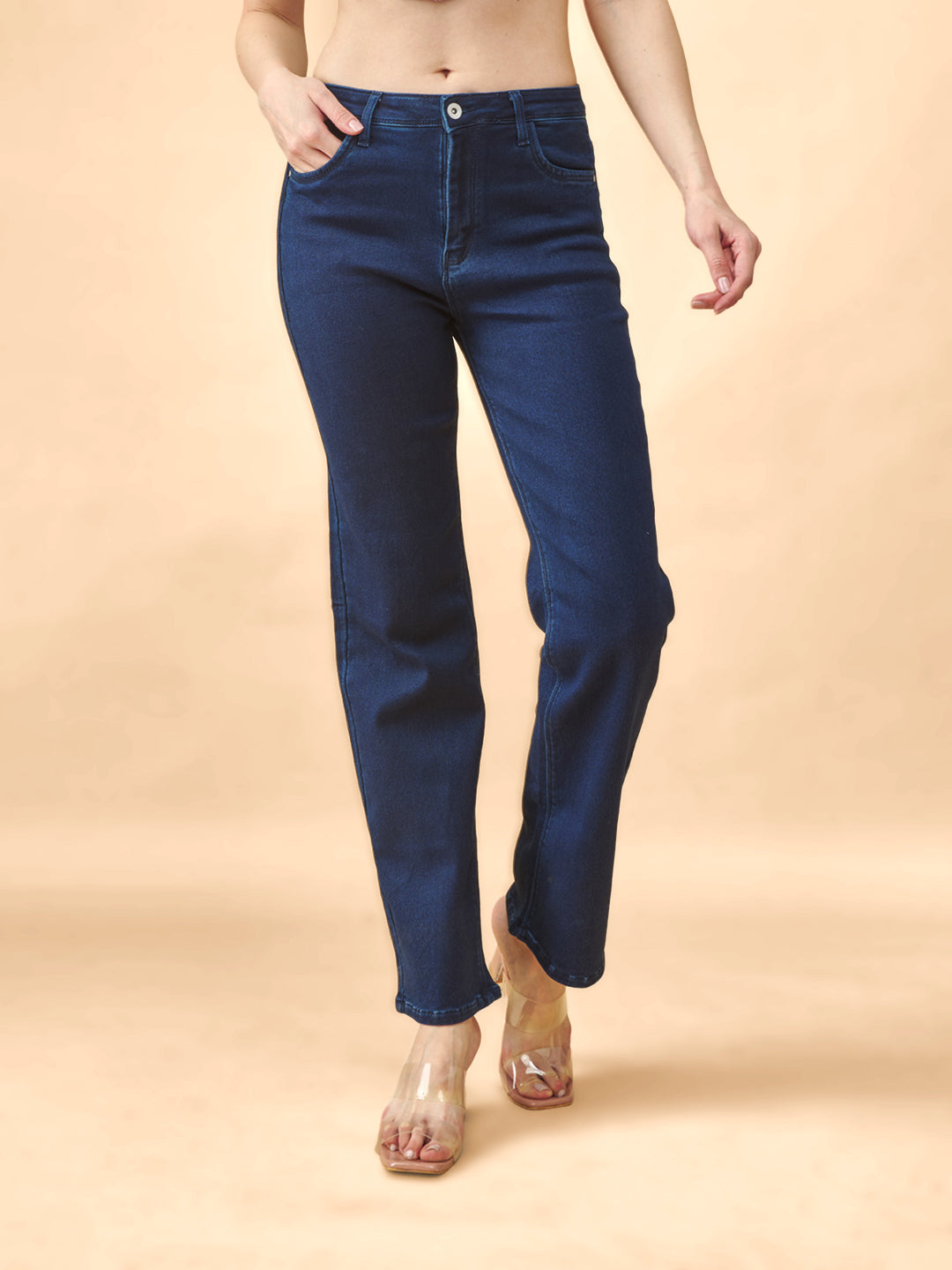 Blue Wide-Leg Flared Mid-Rise Stretchable Jeans #802