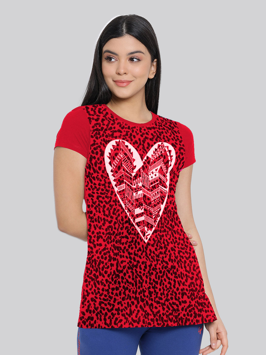 Red Printed Round Neck Long T-Shirt #406