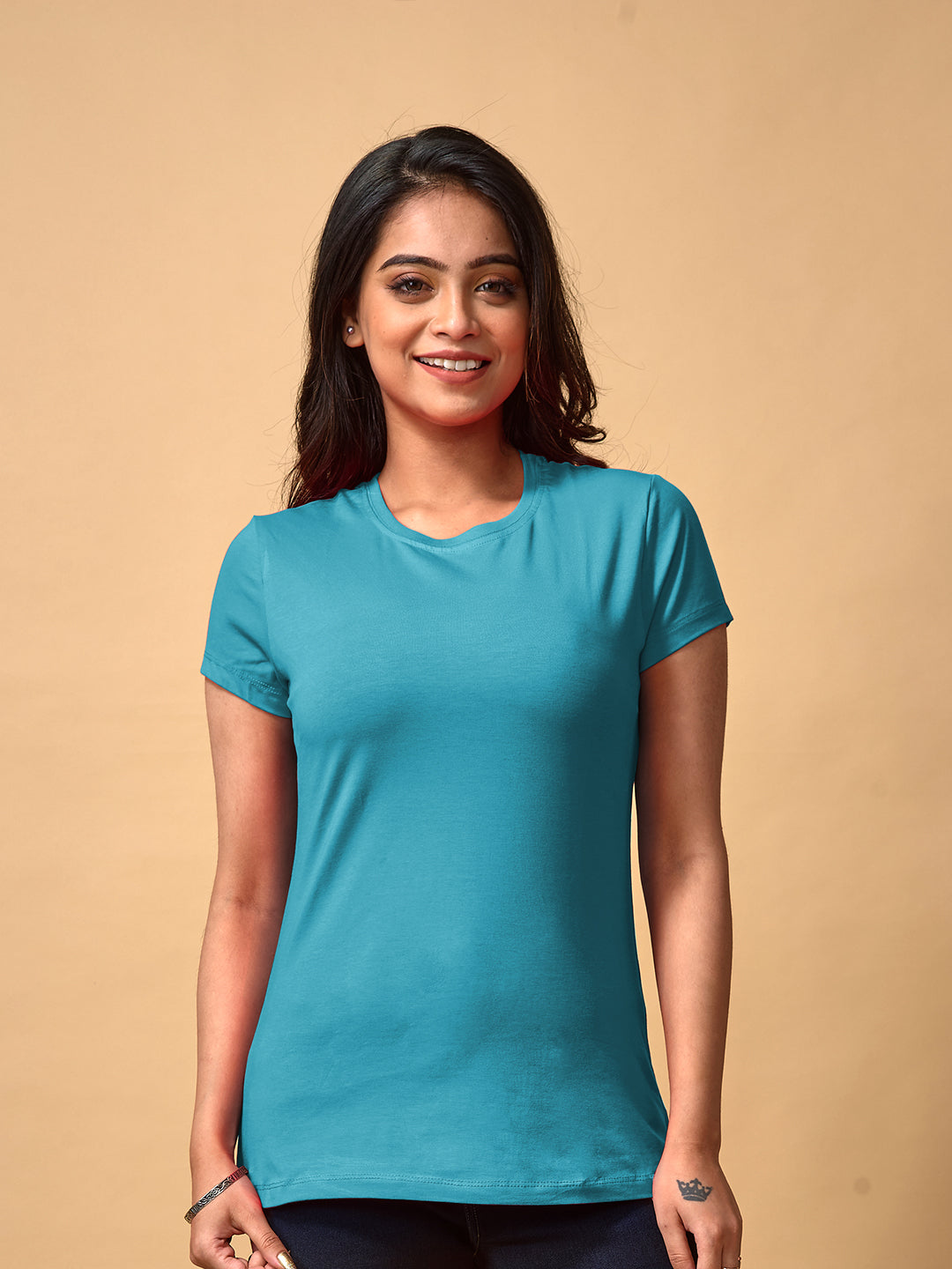 Blue Round Neck T-Shirt For Women