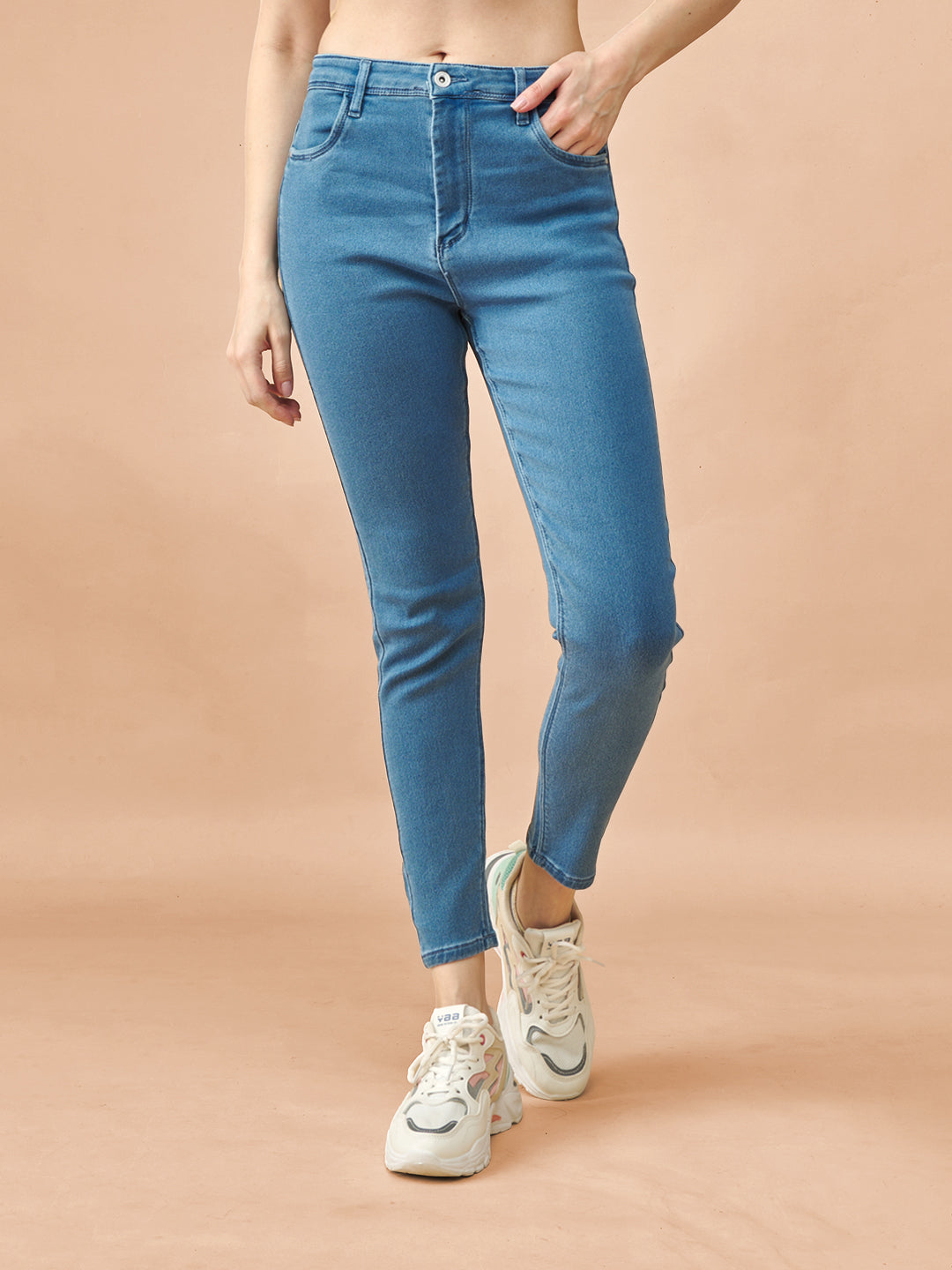 Blue High-Waist Ankle-Length Tapered Jeans #801