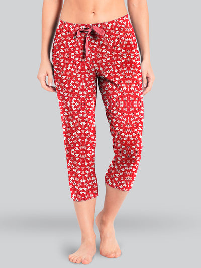 Red Printed 3/4 Relax Pyjama #602