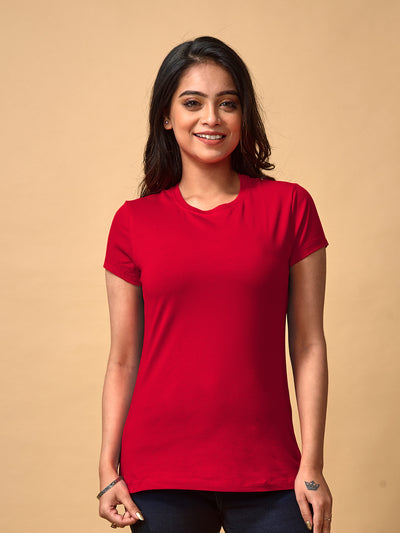 Red Round Neck Women's T Shirt