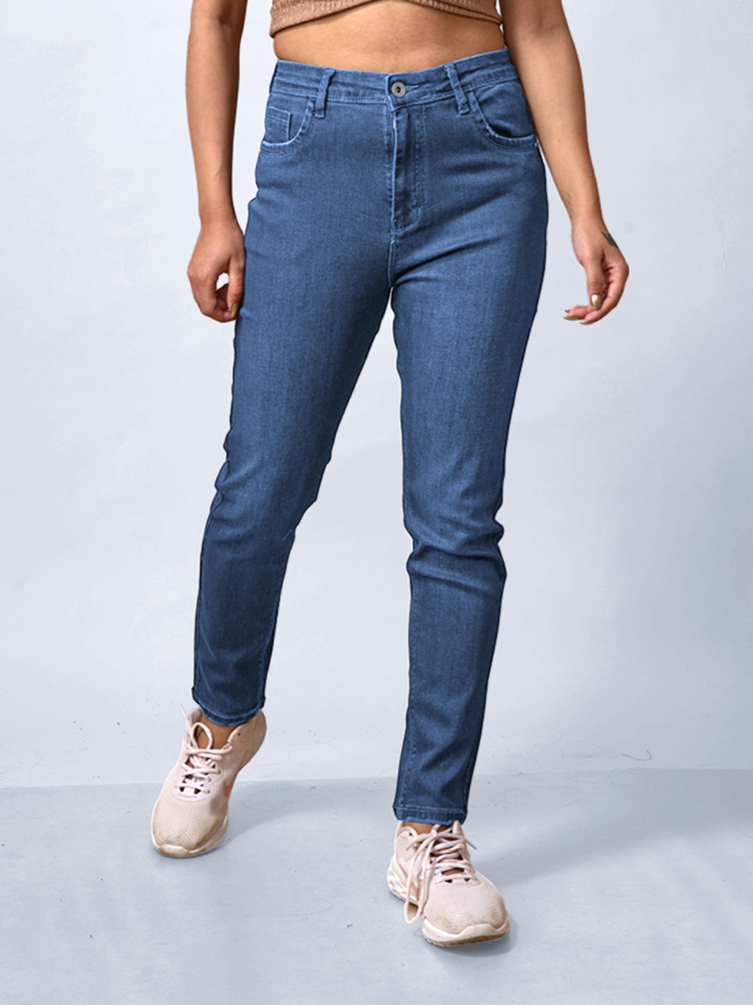 Blue High-Waist Ankle-Length Tapered Jeans #801