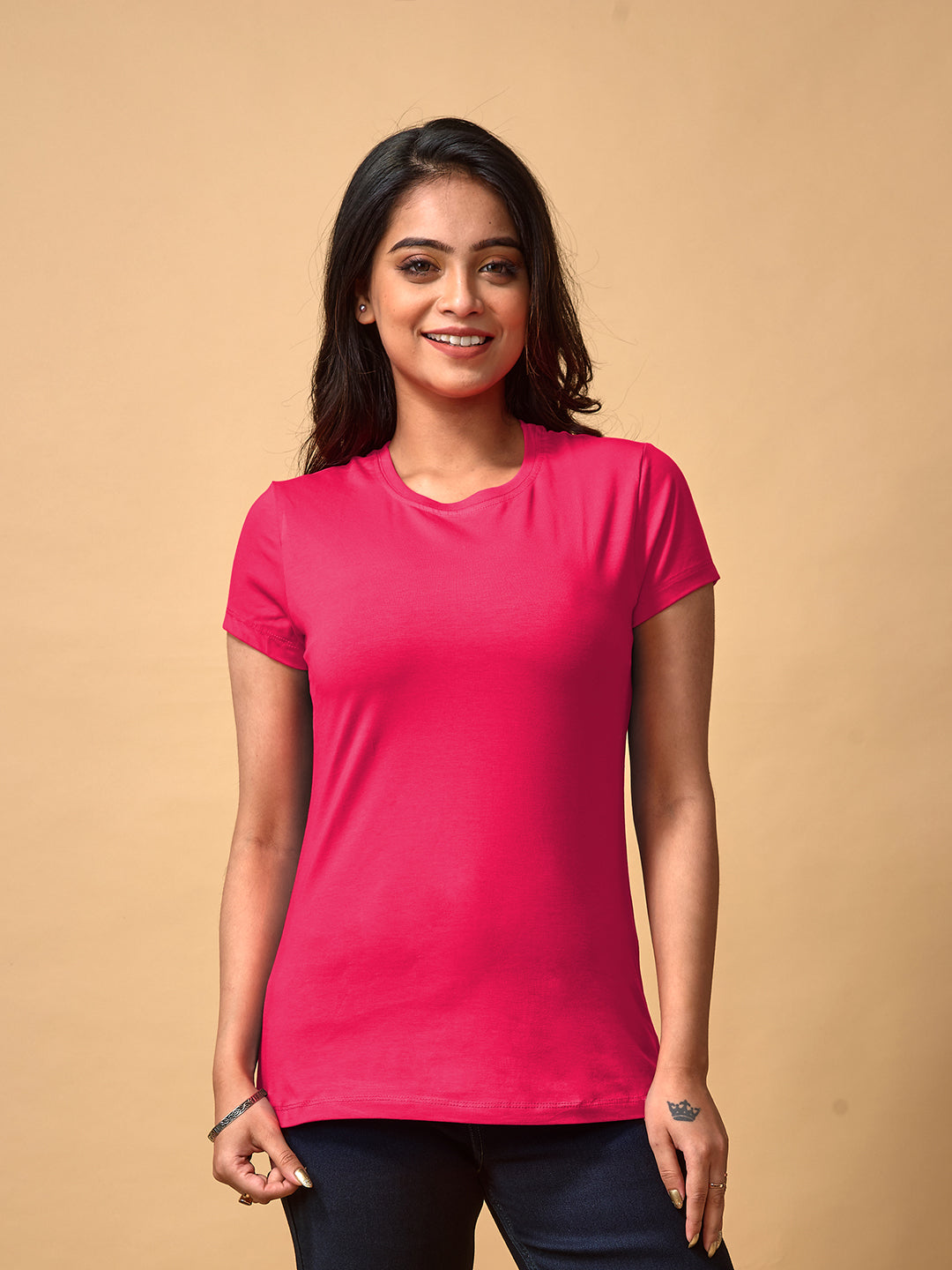 Red Round Neck Women's T Shirt