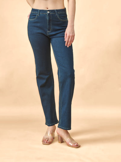 Blue Wide-Leg Flared Mid-Rise Stretchable Jeans #802