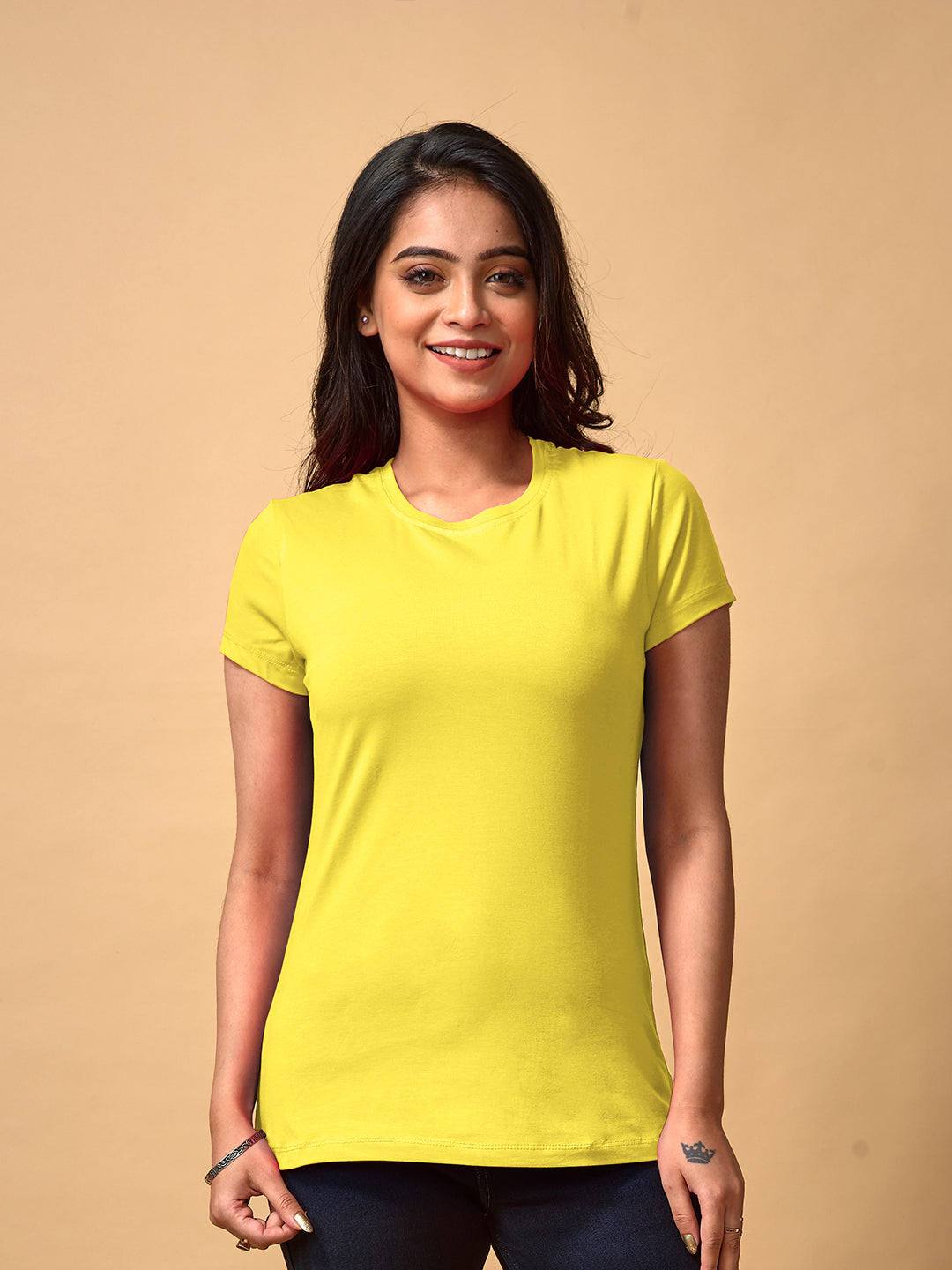 Yellow Round Neck T Shirt For Women