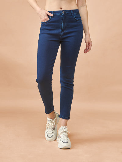 Blue High-Waist Ankle-Length Tapered Jeans #801