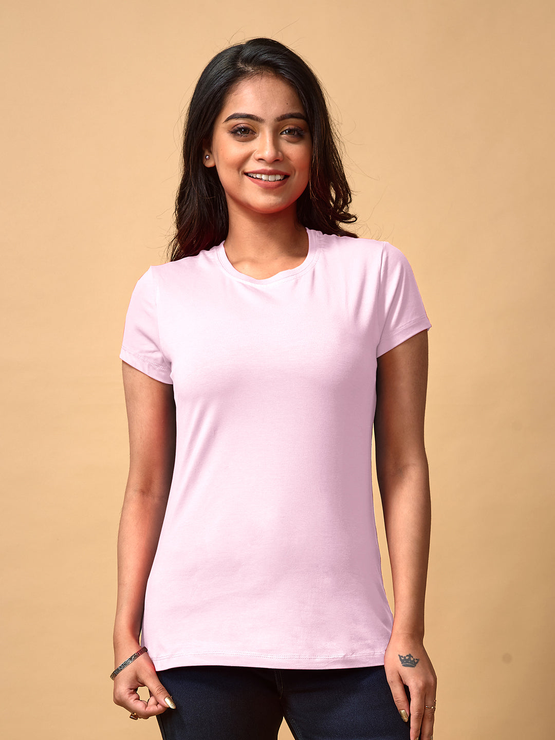 Pink Round Neck T Shirt For Women