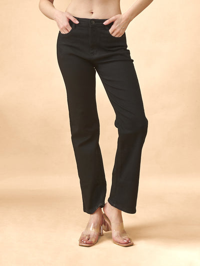 Black Wide-Leg Flared Mid-Rise Stretchable Jeans #802