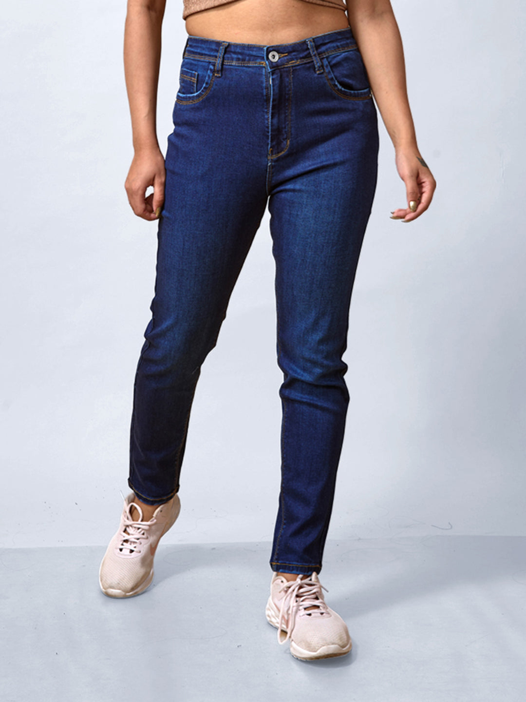 Blue High-Waist Ankle-Length Tapered Jeans #801