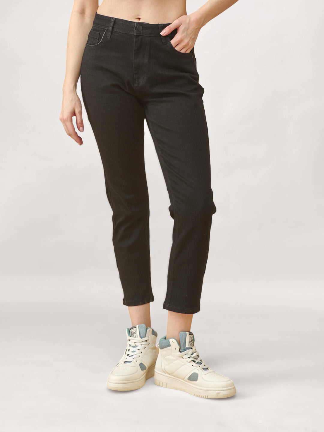 Black Mid-Rise Slim Fit Ankle Length Jeans #804