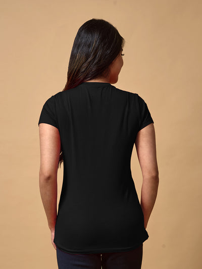 Black Round Neck T Shirt For Women