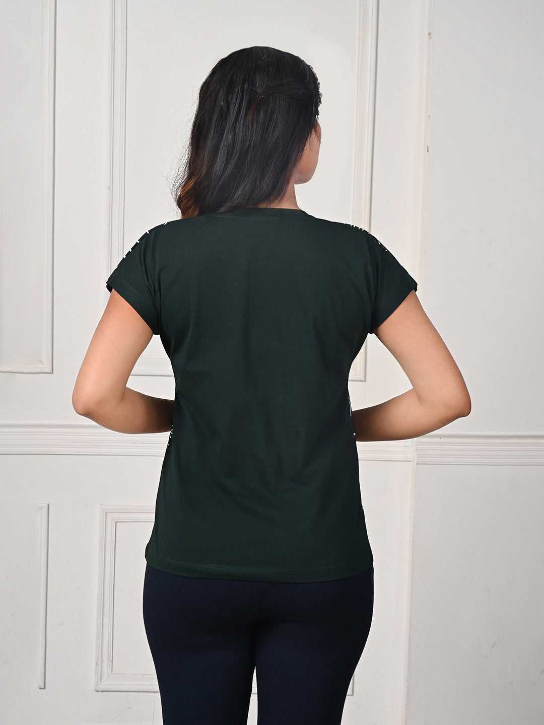 Lyra Green Round Neck Printed T-shirt #417 – Front Allover Design