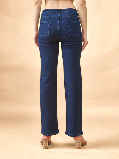 Blue Wide-Leg Flared Mid-Rise Stretchable Jeans #802