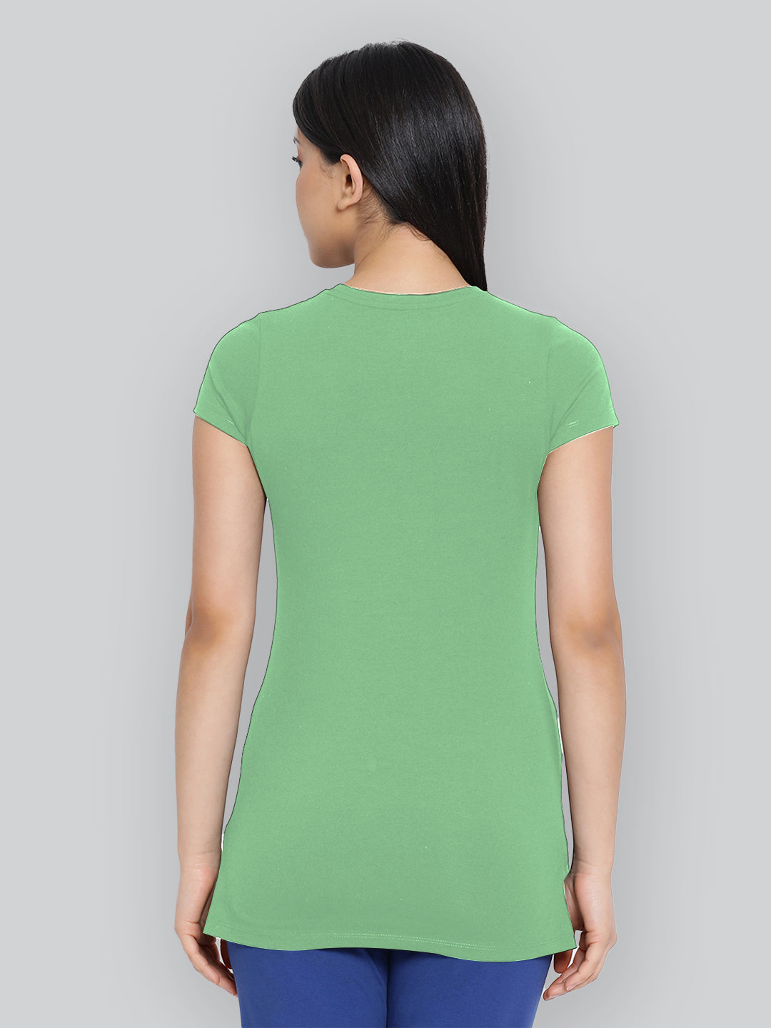 Green Printed Round Neck Long T-Shirt #406