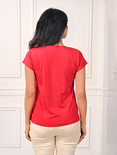 Lyra Red Tassel Neck Printed T-shirt # 415