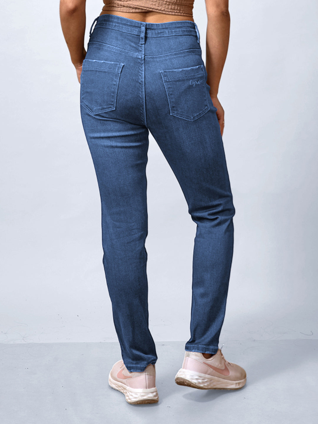 Blue High-Waist Ankle-Length Tapered Jeans #801