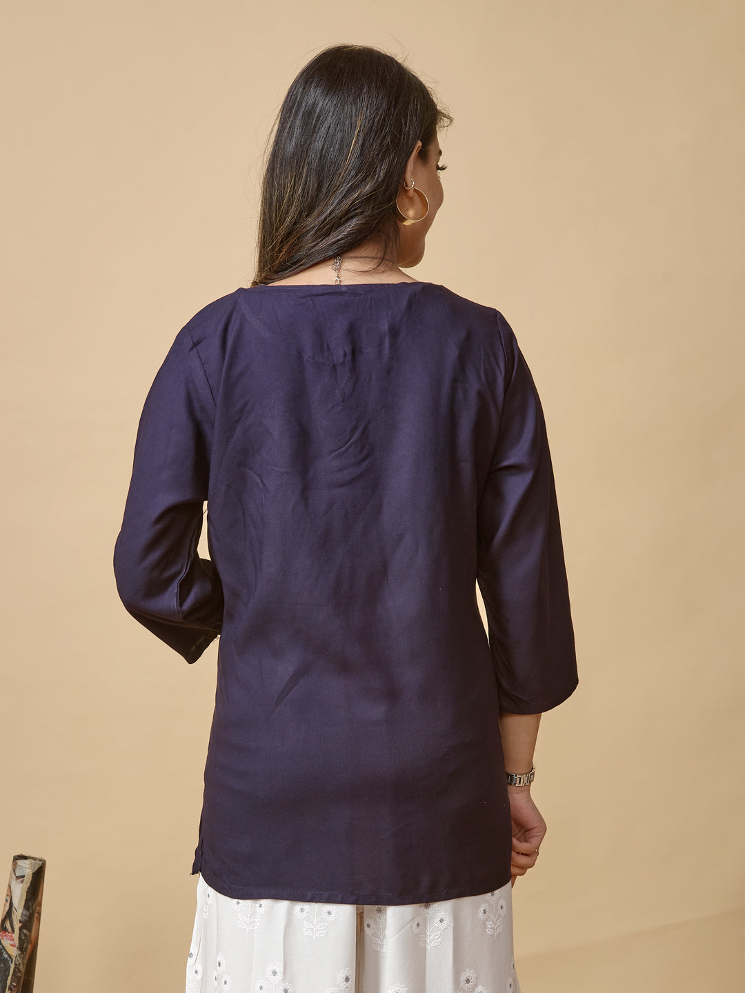 Navy Printed Woven Rayon Tunic #433