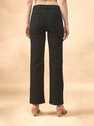 Black Wide-Leg Flared Mid-Rise Stretchable Jeans #802